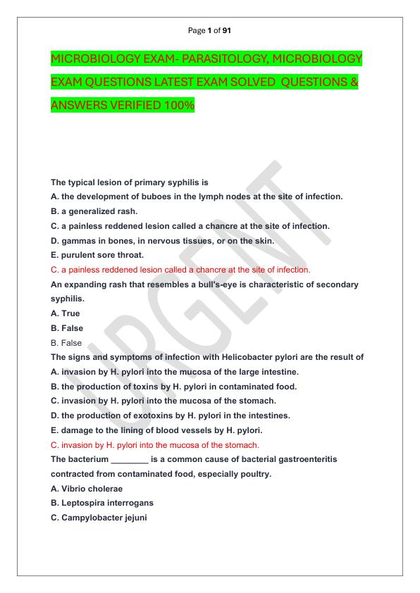 mobile-preview-MICROBIOLOGY EXAM- PARASITOLOGY, MICROBIOLOGY EXAM QUESTIONS LATEST EXAM SOLVED  QUESTIONS & ANSWERS VERIFIED 100%  