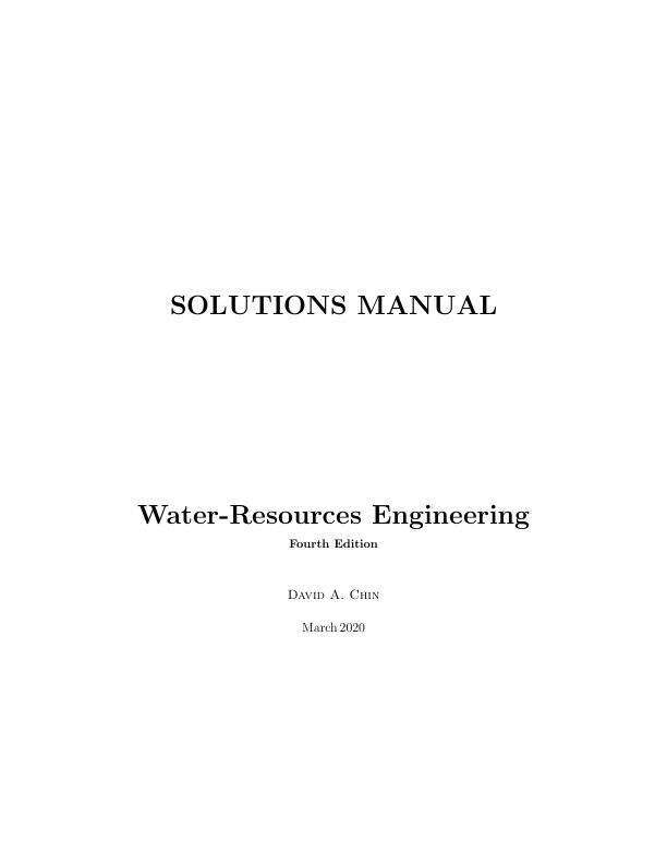 Solution Manual For Water-Resources Engineering, 4th Edition by David A. Chin