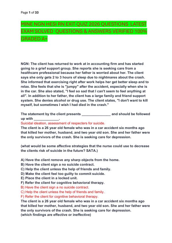 MINE NGN HESI RN EXIT QUIZ 2026 QUESTIONS  LATEST EXAM SOLVED  QUESTIONS & ANSWERS VERIFIED 100%  GRADED A+