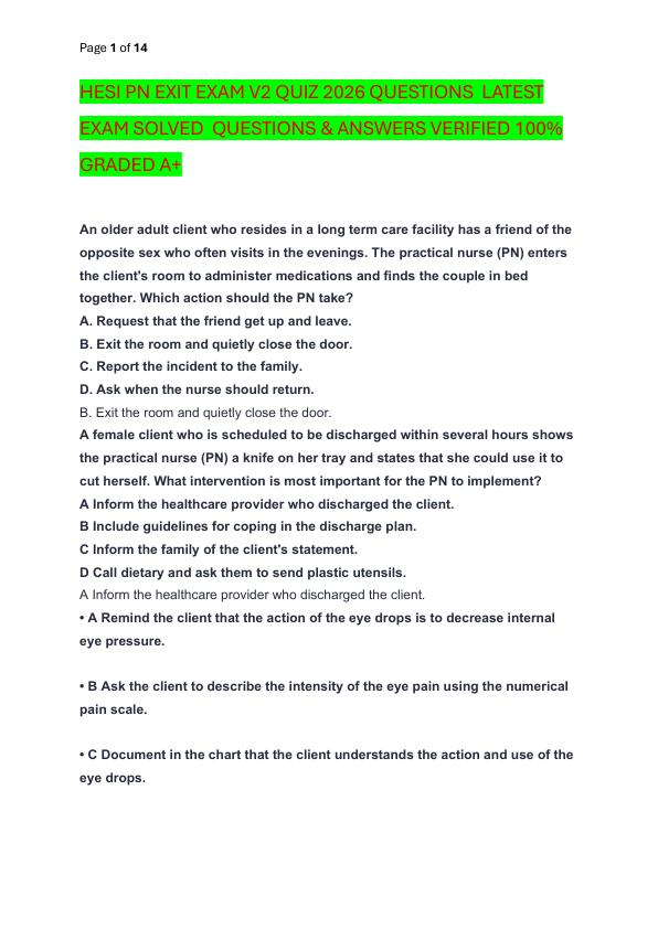 HESI PN EXIT EXAM V2 QUIZ 2026 QUESTIONS  LATEST EXAM SOLVED  QUESTIONS & ANSWERS VERIFIED 100%  GRADED A+