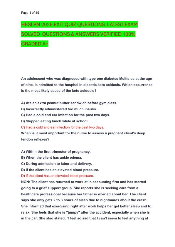 HESI RN 2026 EXIT QUIZ QUESTIONS  LATEST EXAM SOLVED  QUESTIONS & ANSWERS VERIFIED 100%  GRADED A+