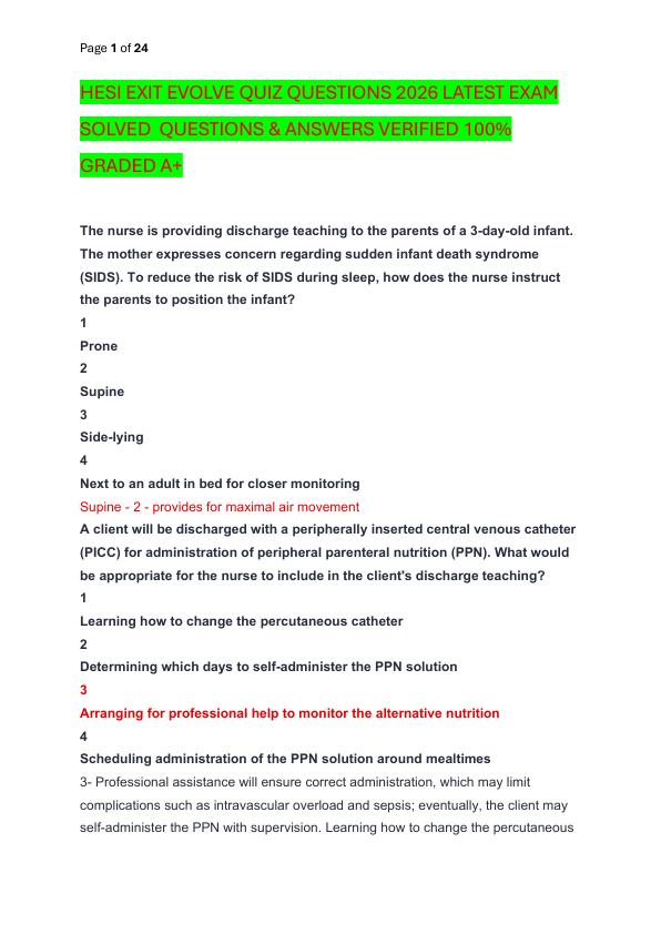 HESI EXIT EVOLVE QUIZ QUESTIONS 2026 LATEST EXAM SOLVED  QUESTIONS & ANSWERS VERIFIED 100%  GRADED A+