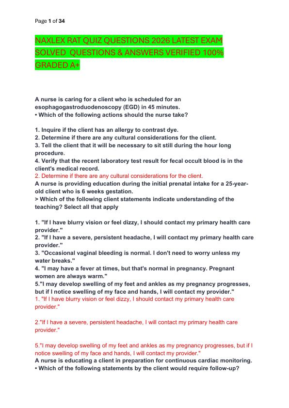 mobile-preview-NAXLEX RAT QUIZ QUESTIONS 2026 LATEST EXAM SOLVED  QUESTIONS & ANSWERS VERIFIED 100%  GRADED A+