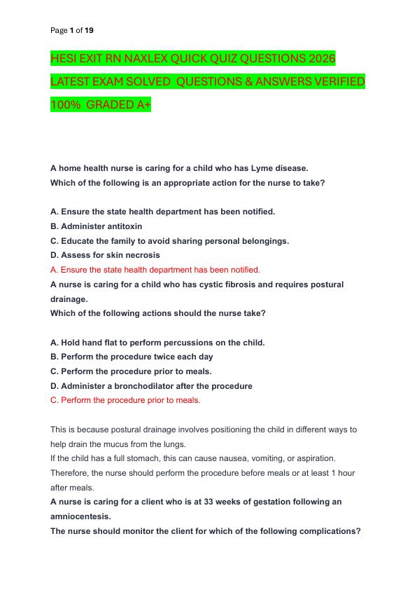 HESI EXIT RN NAXLEX QUICK QUIZ QUESTIONS 2026 LATEST EXAM SOLVED  QUESTIONS & ANSWERS VERIFIED 100%  GRADED A+