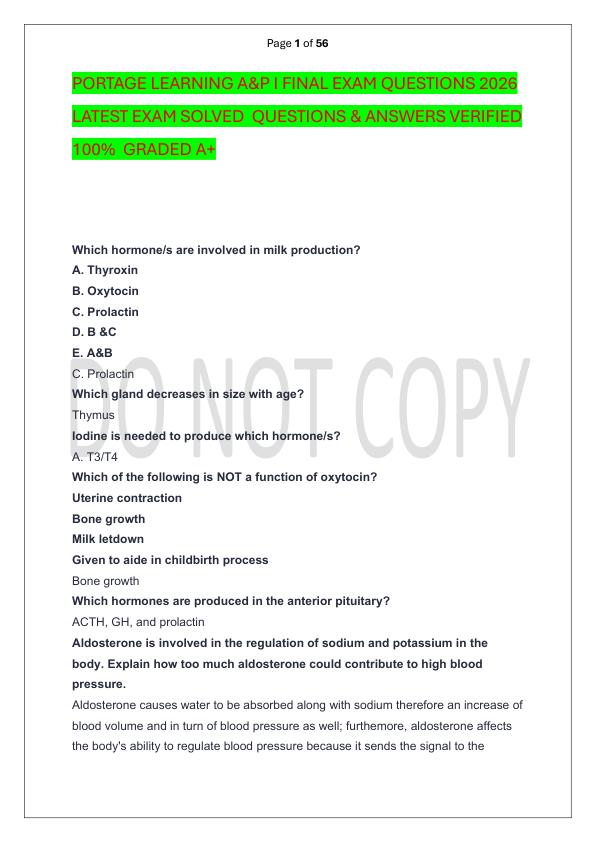 mobile-preview-PORTAGE LEARNING A&P I FINAL EXAM QUESTIONS 2026 LATEST EXAM SOLVED  QUESTIONS & ANSWERS VERIFIED 100%  GRADED A+