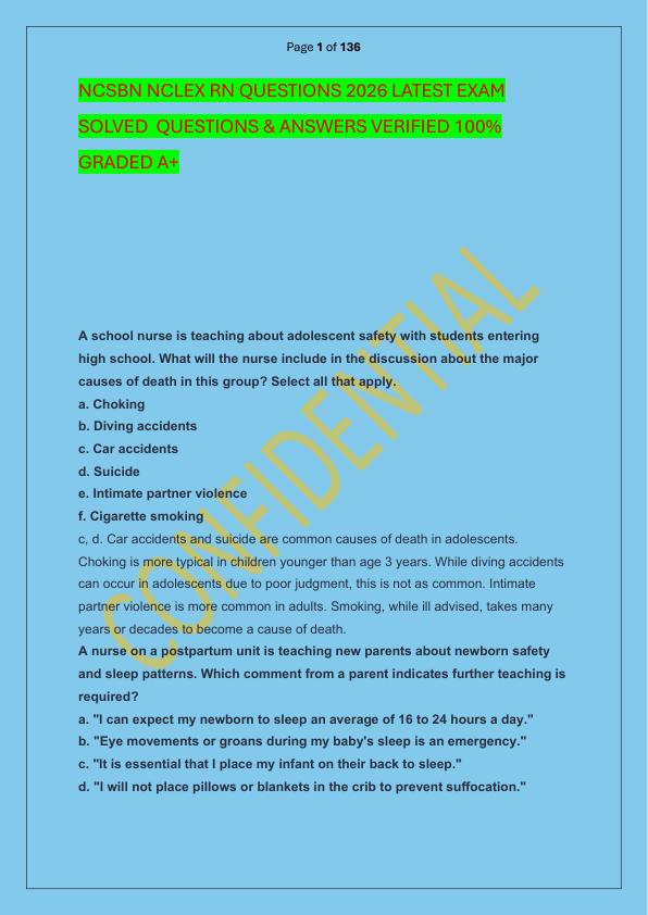 NCSBN NCLEX RN QUESTIONS 2026 LATEST EXAM SOLVED  QUESTIONS & ANSWERS VERIFIED 100%  GRADED A+