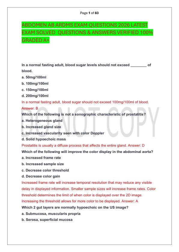 mobile-preview-ABDOMEN AB ARDMS EXAM QUESTIONS 2026 LATEST EXAM SOLVED  QUESTIONS & ANSWERS VERIFIED 100%  GRADED A+
