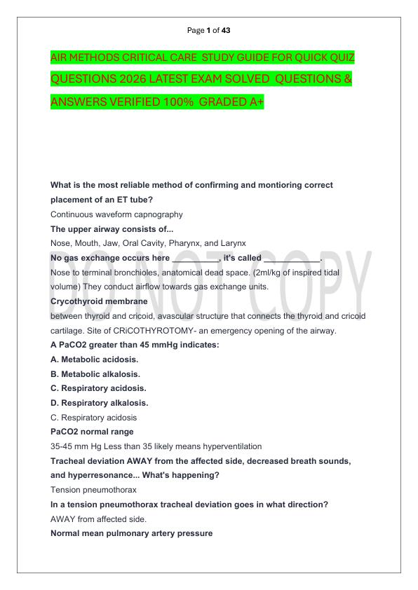 mobile-preview-AIR METHODS CRITICAL CARE  STUDY GUIDE FOR QUICK QUIZ QUESTIONS 2026 LATEST EXAM SOLVED  QUESTIONS & ANSWERS VERIFIED 100%  GRADED A+