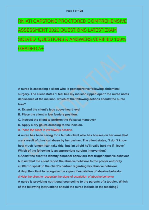mobile-preview-RN ATI CAPSTONE PROCTORED COMPREHENSIVE ASSESSMENT 2026 QUESTIONS LATEST EXAM SOLVED  QUESTIONS & ANSWERS VERIFIED 100%  GRADED A+ 