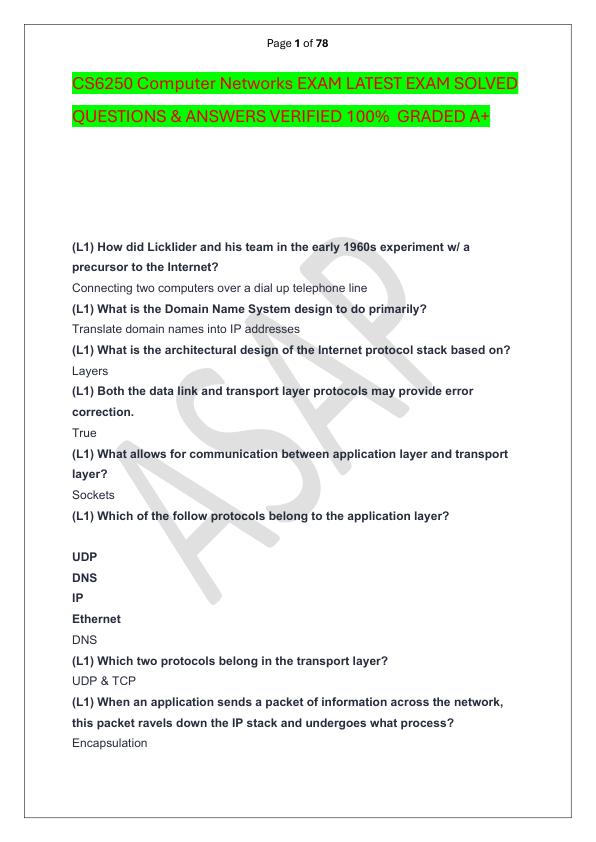 mobile-preview-CS6250 Computer Networks EXAM LATEST EXAM SOLVED  QUESTIONS & ANSWERS VERIFIED 100%  GRADED A+