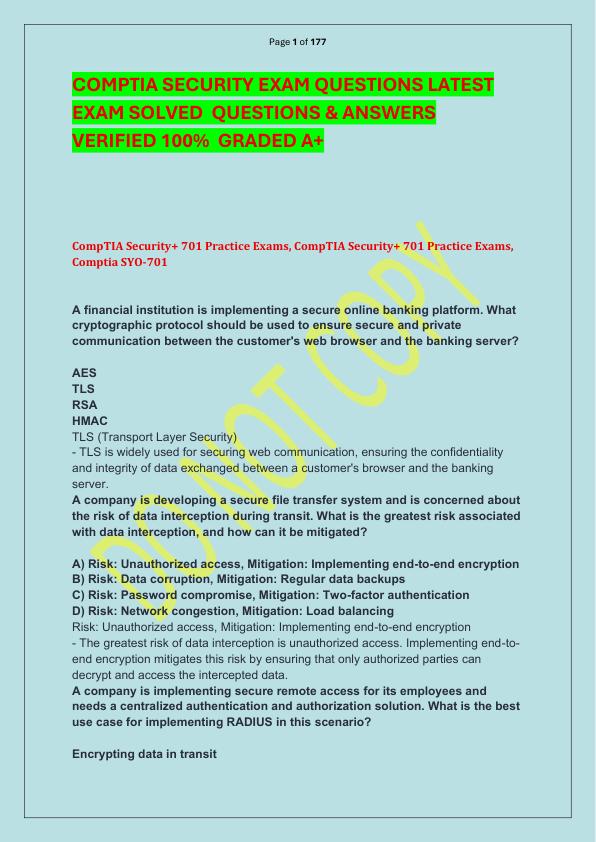 COMPTIA SECURITY EXAM QUESTIONS LATEST EXAM SOLVED  QUESTIONS & ANSWERS VERIFIED 100%  GRADED A+ 