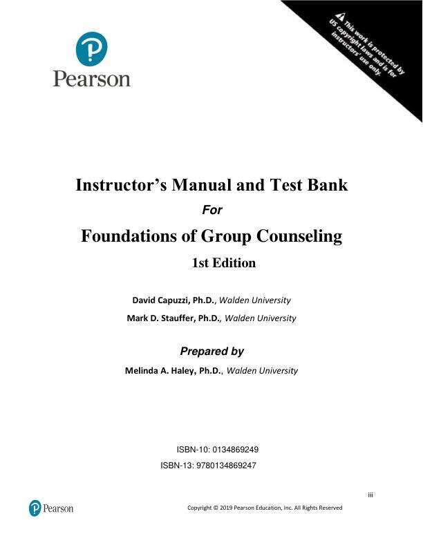 Test Bank For Foundations of Group Counseling, 1st Edition by David Capuzzi, Mark D. Stauffer, David Capuzzi