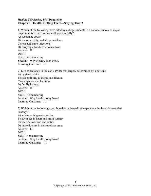 Test Bank For Health The Basics, 14th Edition by Becky Donatelle Chapter 1-16
