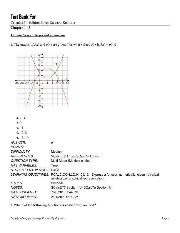 Test Bank For Calculus 5th Edition by James Stewart, Kokoska Chapter 1-13 Uploded
