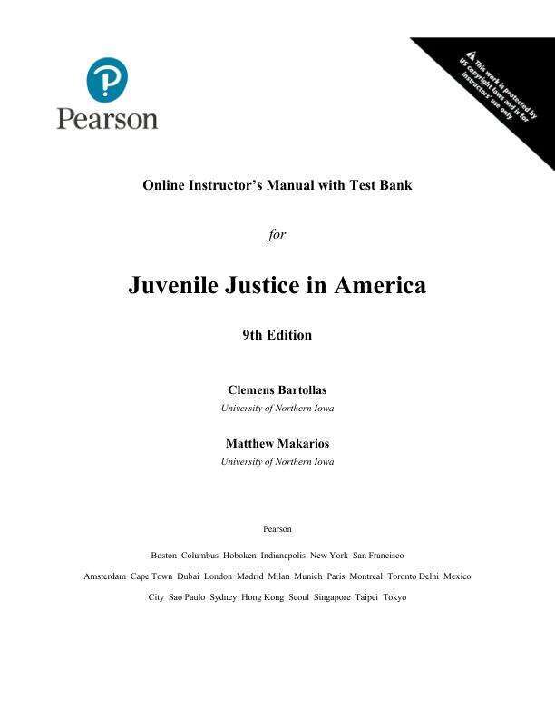 Test Bank For Juvenile Justice In America, 9th Edition by Clemens Bartollas 2024