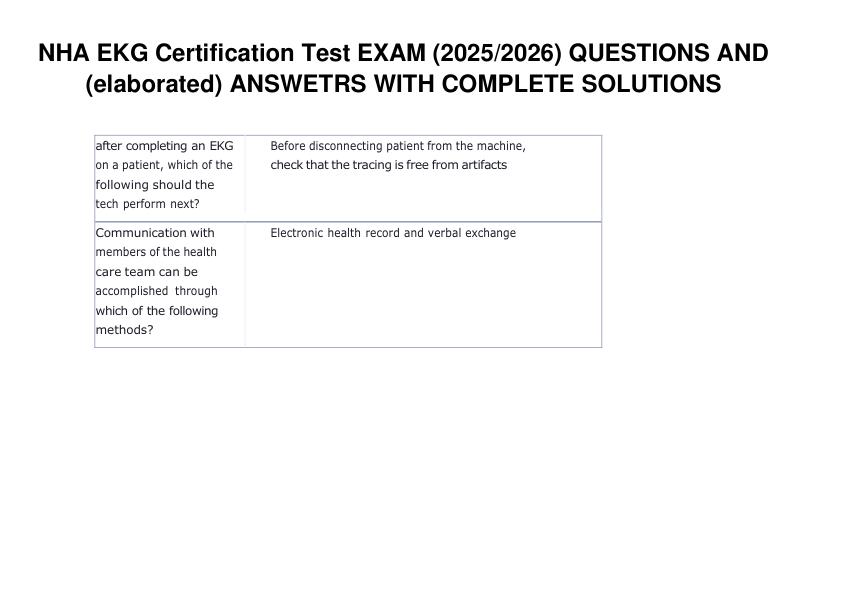 NHA EKG Certification Test EXAM (20252026) QUESTIONS AND (elaborated) ANSWETRS WITH COMPLETE SOLUTION