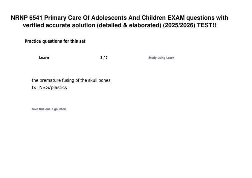 mobile-preview-NRNP 6541 Primary Care Of Adolescents And Children EXAM questions with verified accurate solution (detailed & elaborated) (20252026) TEST!