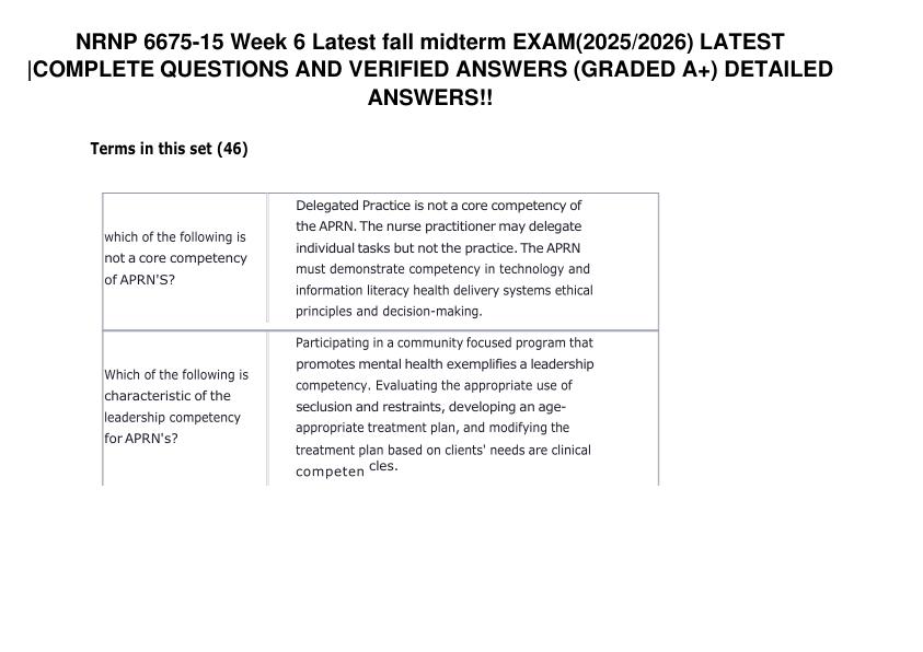 mobile-preview-NRNP 6675-15 Week 6 Latest fall midterm EXAM LATEST COMPLETE QUESTIONS AND ANSWERS (GRADED A+) 100% Verified