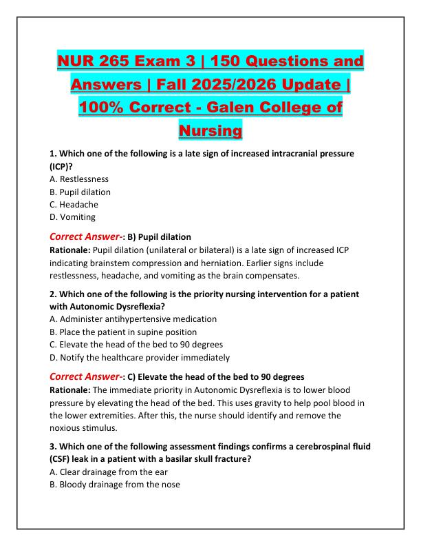 NUR 265 Exam 3 1