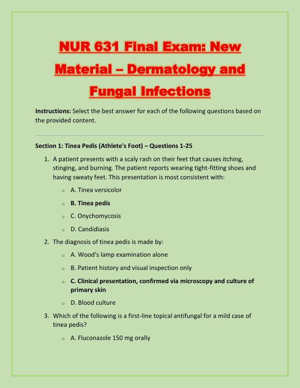 NUR 631 Final Exam