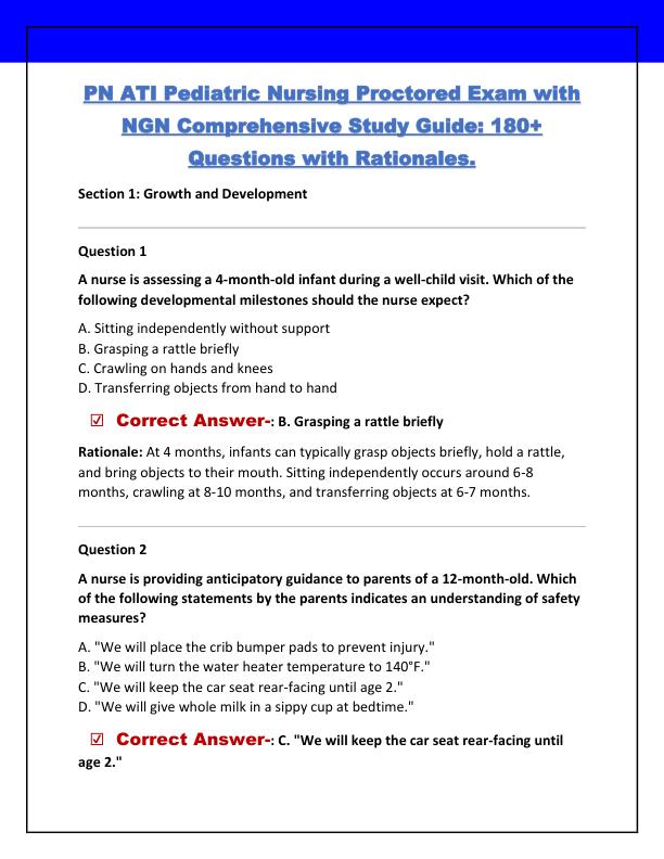 PN ATI Pediatric Nursing Proctored Exam with NGN Comprehensive Study Guide