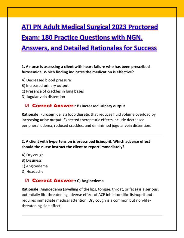 ATI PN Adult Medical Surgical 2023 Proctored Exam
