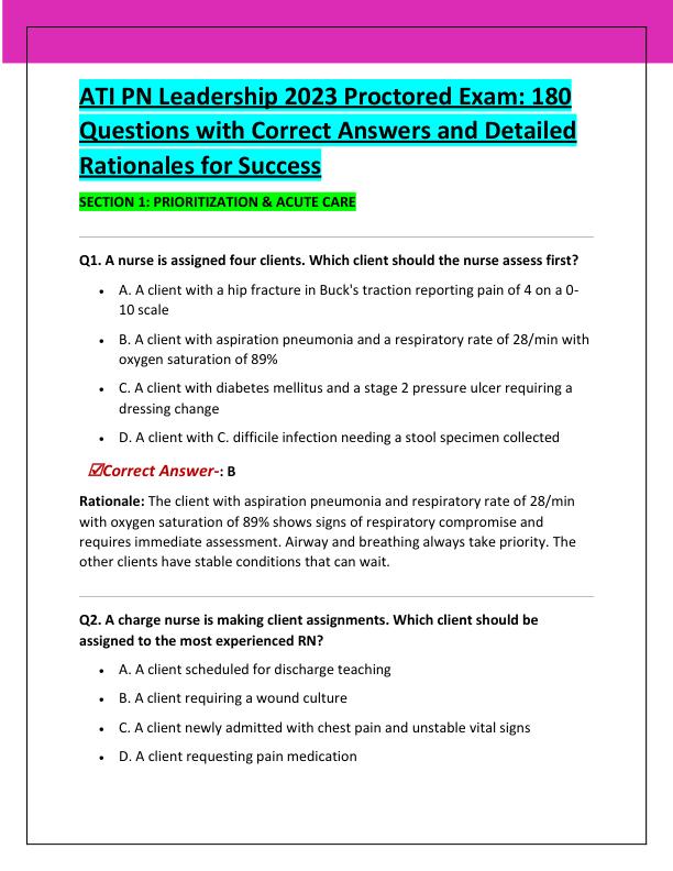 ATI PN Leadership 2023 Proctored Exam