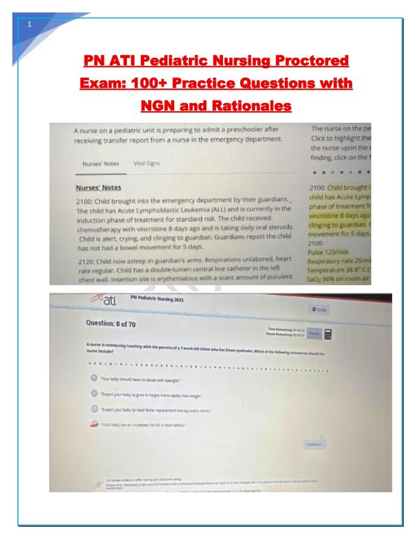 PN ATI Pediatric Nursing Proctored Exam