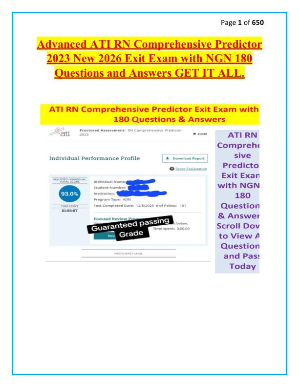 Advanced ATI RN Comprehensive Predictor 2023 New 2026 Exit Exam with NGN 180 Questions and Answers GET IT ALL