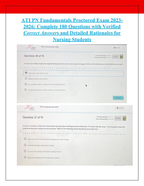 ATI PN Fundamentals Proctored Exam 2023
