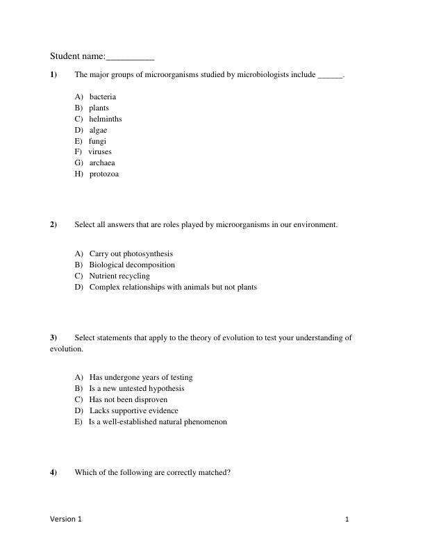 Test Bank For Microbiology Fundamentals A Clinical Approach 2024 Release Marjorie Kelly Cowan, Heidi Smith and Jennifer Lusk Chapter 1-22
