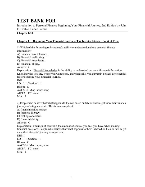 mobile-preview-Test Bank For Introduction to Personal Finance Beginning Your Financial Journey, 2nd Edition by John E. Grable, Lance Palmer Chapter 1-10