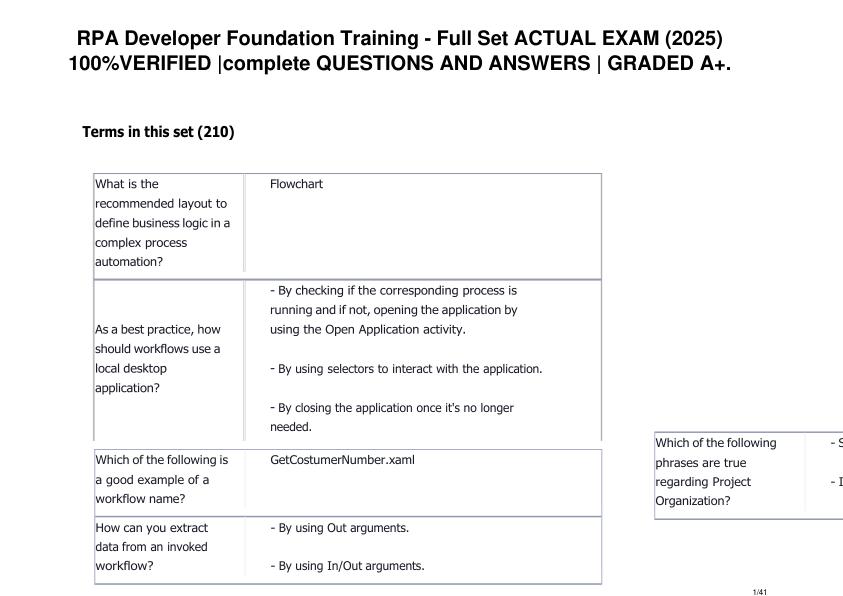 mobile-preview-RPA Developer Foundation Training Full Set ACTUAL EXAM (2025) 100% VERIFIED complete QUESTIONS AND ANSWERS  GRADED A+