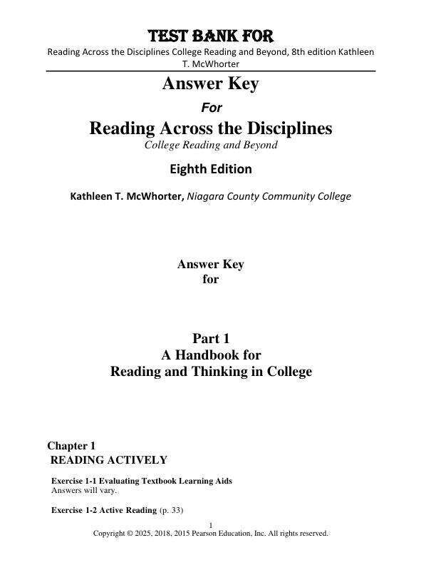Test Bank For Reading Across the Disciplines College Reading and Beyond, 8th Edition by Kathleen T. McWhorter