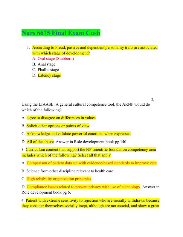 mobile-preview-Nurs 6675 Final Exam Cush Questions and Answers100% Correct Graded A+ with complete solutions