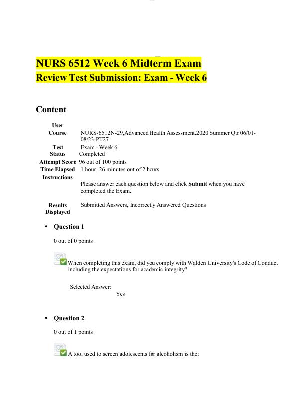 mobile-preview-NURS 6512 Week 6 Midterm Exam Review Test Submission Exam - Week 6