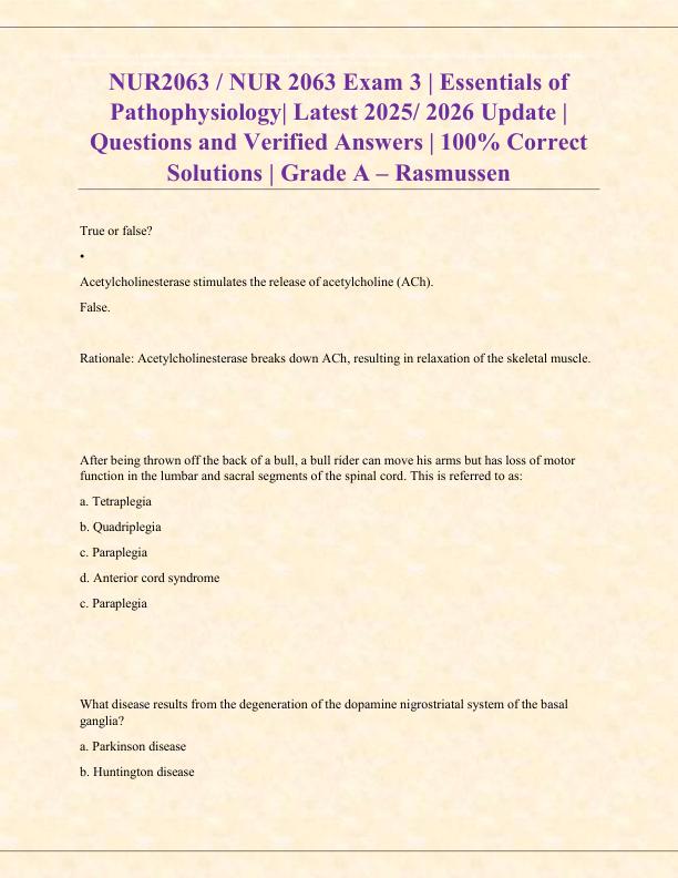 mobile-preview-NUR2063  NUR 2063 Exam 3  Essentials of Pathophysiology Latest 2025 2026 Update  Questions and Verified Answers  100% Correct Solutions  Grade A – Rasmussen