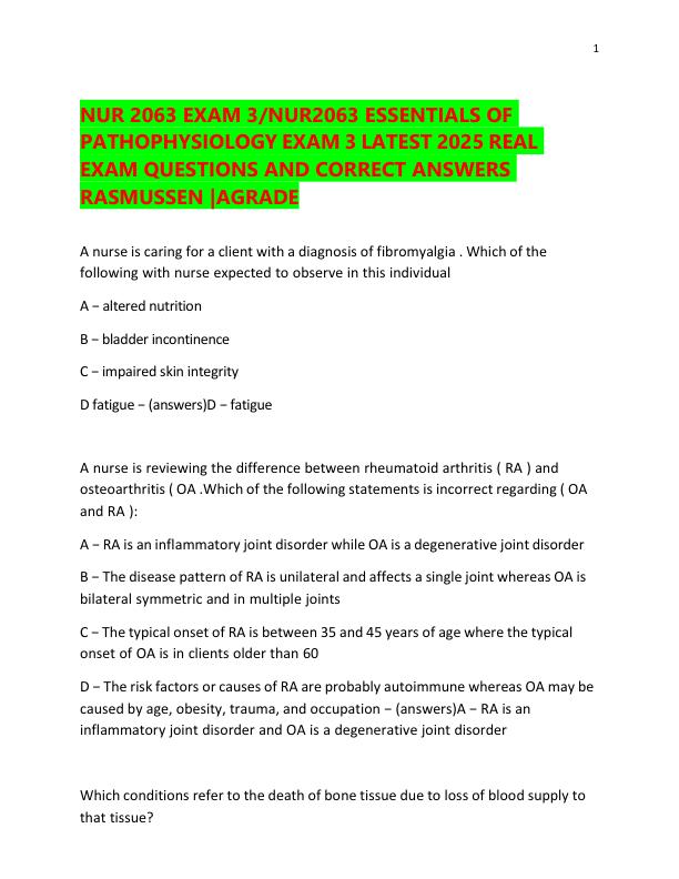 mobile-preview-NUR 2063 EXAM 3NUR2063 ESSENTIALS OF PATHOPHYSIOLOGY EXAM 3 LATEST 2025 REAL EXAM QUESTIONS AND CORRECT ANSWERS RASMUSSEN AGRADE
