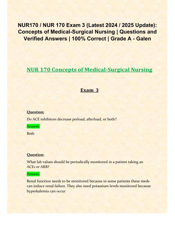 mobile-preview-NUR170 NUR 170 Exam 3 (Latest 2024 2025 Update) Concepts of Medical-Surgical Nursing Questions and Verified Answers 100% Correct Grade A - Galen