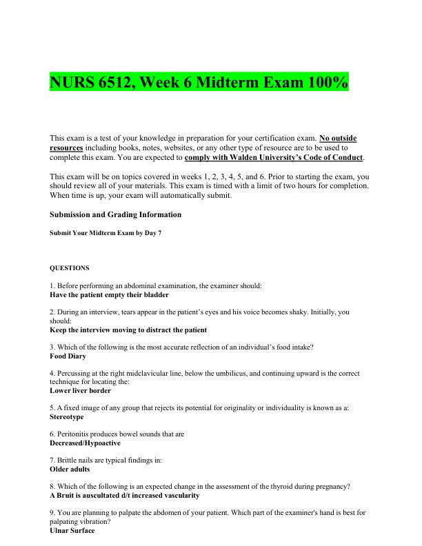 mobile-preview-NURS 6512, Week 6 Mid term Exam Questions and Answers100% Correct Graded A++