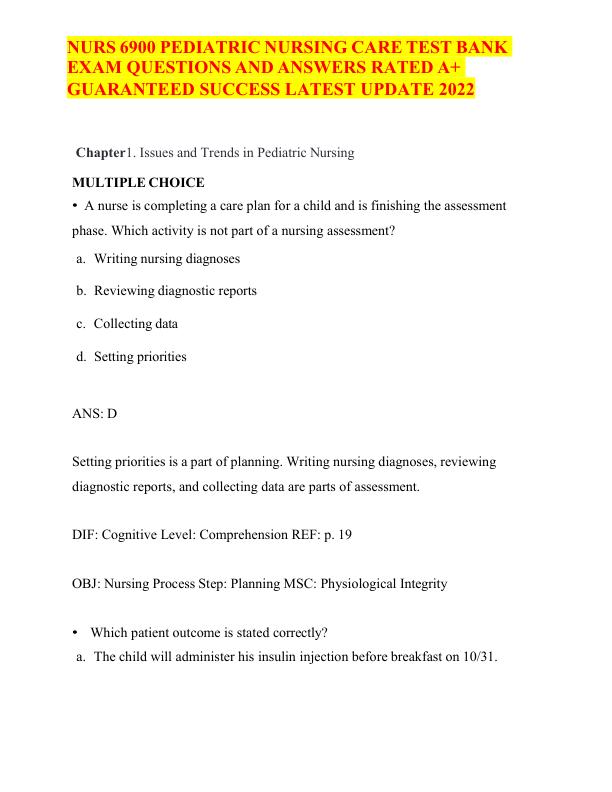 mobile-preview-NURS 6900 PEDIATRIC NURSING CARE TEST BANK EXAM QUESTIONS AND ANSWERS RATED A+ GUARANTEED SUCCESS LATEST UPDATE 2022