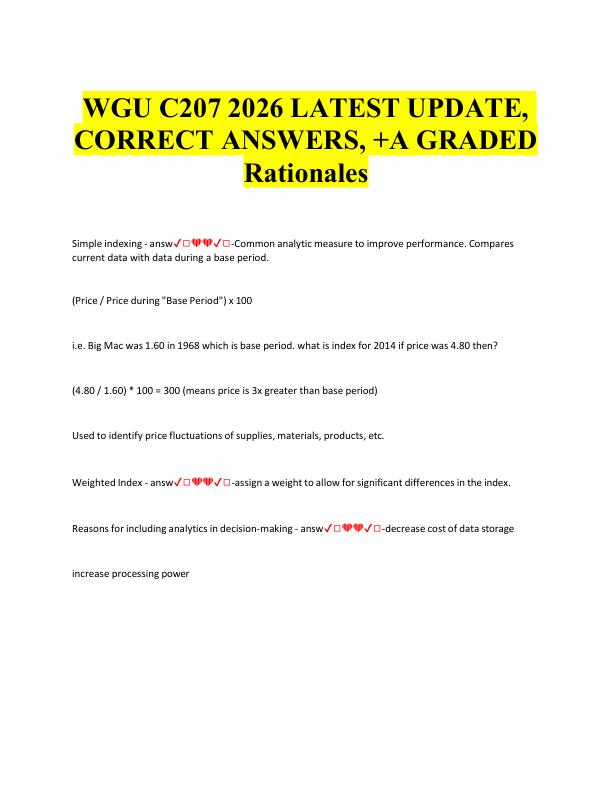 WGU C207 2026 LATEST UPDATE, CORRECT ANSWERS +A GRADED Rationales