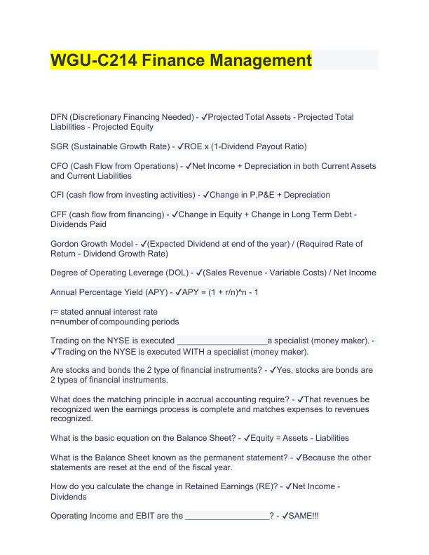 mobile-preview-WGU-C214 Finance Management Questions and Verified Answers 100% Correct Already Grade A+
