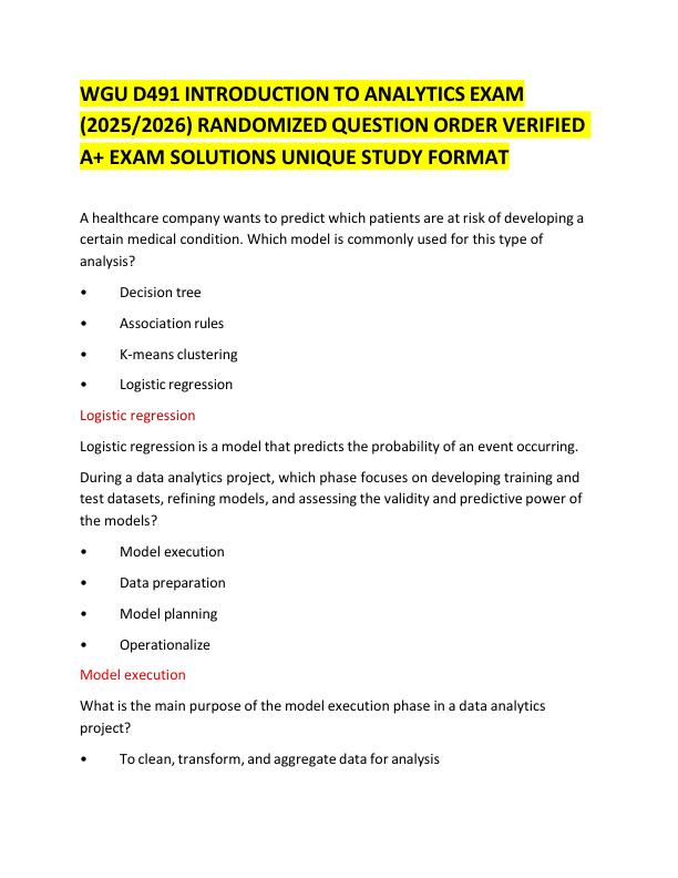 mobile-preview-WGU D491 INTRODUCTION TO ANALYTICS EXAM (20252026) RANDOMIZED QUESTION ORDER VERIFIED A+ EXAM SOLUTIONS UNIQUE STUDY FORMAT