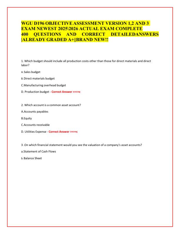 mobile-preview-WGU D196 OBJECTIVE ASSESSMENT VERSION 1,2 AND 3 EXAM NEWEST 20252026 ACTUAL EXAM COMPLETE 400 QUESTIONS AND CORRECT DETAILEDANSWERS ALREADY GRADED A+BRAND NEW!!