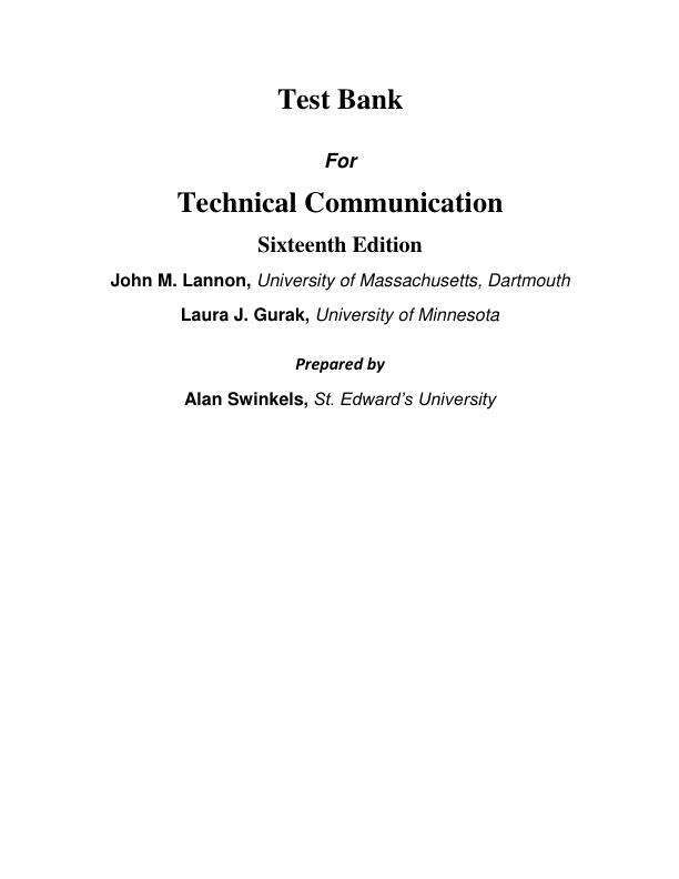 Test Bank For Technical Communication, 16th Edition by John M. Lannon Chapter 1-24