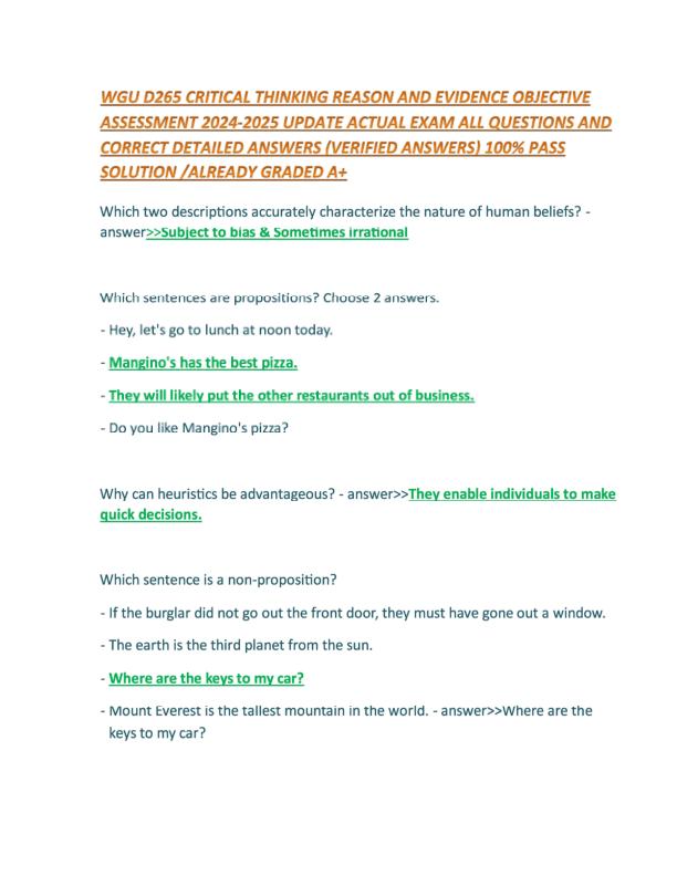mobile-preview-WGU D265 CRITICAL THINKING REASON AND EVIDENCE OBJECTIVE ASSESSMENT 2024 2025 UPDATE ACTUAL EXAM ALL QUESTIONS AND CORRECT DETAILED ANSWERS 100% PASS