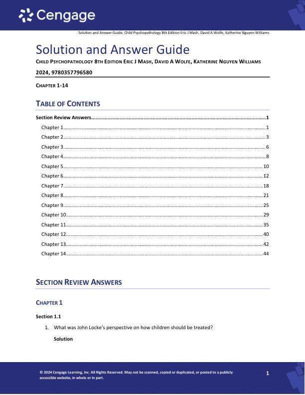 Solution Manual For Child Psychopathology 8th Edition by Eric J Mash, David A Wolfe, Katherine Nguyen Williams_Chapters1-14