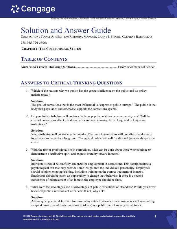 Solution Manual For Corrections Today 5th Edition by Rimonda Maroun, Larry J. Siegel, Clemens Bartollas Chapter 1-13