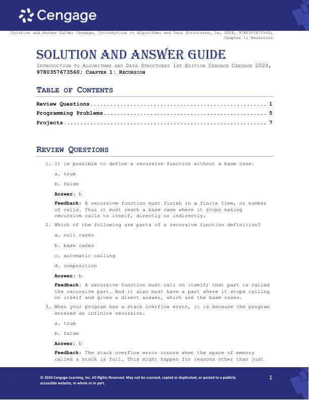 Solution Manual For Introduction to Algorithms and Data Structures 1st Edition by Cengage Cengage Chapter 1-10